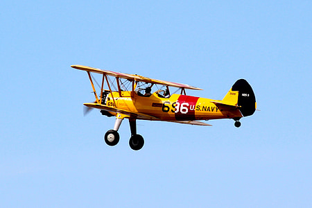 kétfedelű repülőgép, repülőgép, Oldtimer, sárga, menet közben, pilóta, Sky