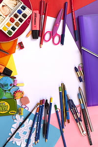 art, art materials, brush, color, colored pencils, colours, composition