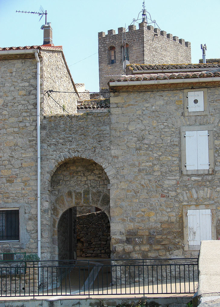 village, France, Corbières, village médiéval, tour, remparts