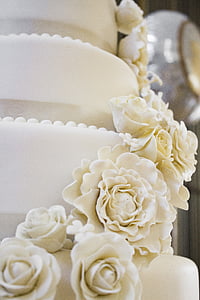 bryllup, kage, roser, bryllupskager, Sød, mad, hvid