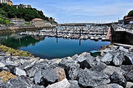 port, sea, boats, costa, basque country, spring, water