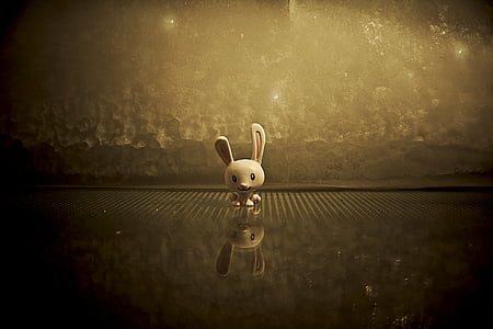 bunny, cute, figurine, plastic, rabbit, reflection, smiling