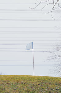 flag, golf course, wires, landscape, horizontal, nature
