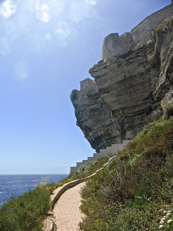 Bonifacio, stijene, prevjes, visoke, krajolik, Korzika, uz more