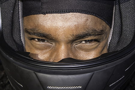 young black man, african american, driver, helmet, young, male, people