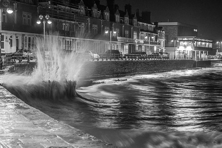 Swanage, notte, mare, wavwater, Vento