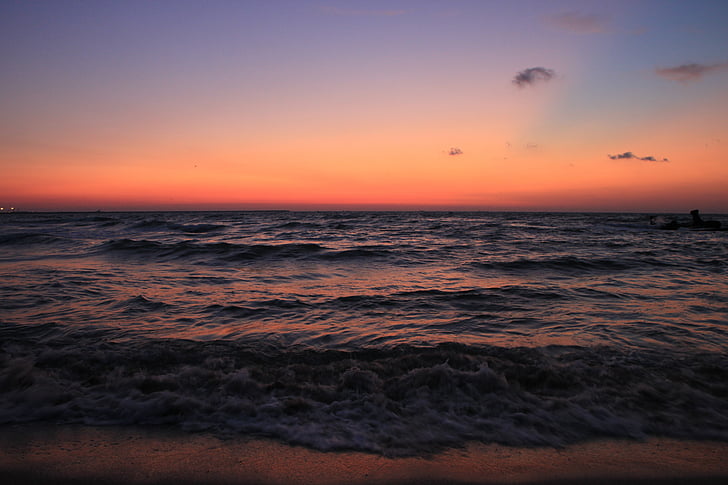 beach, before, blue, morning, reflection, sea, sunrise