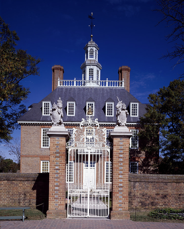 Palais du gouverneur, Williamsburg, Virginie, é.-u., colonial, brique, architecture