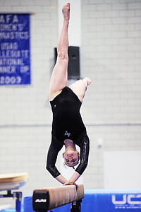 gymnastics, female, performance, balance, beam, exercise, somersault