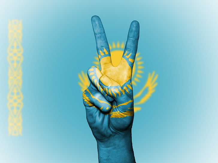 Kasakhstan, fred, hånd, nation, baggrund, banner, farver