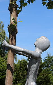 figure, metal, sculpture, statue, art, artwork, tree