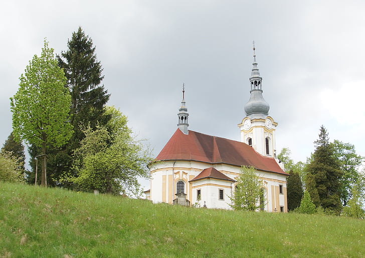 Kytlice, Nhà thờ, mùa xuân, cảnh quan, tháp, Bohemia
