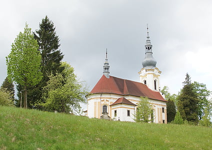 Kytlice, Kościół, wiosna, krajobraz, Wieża, Bohemia
