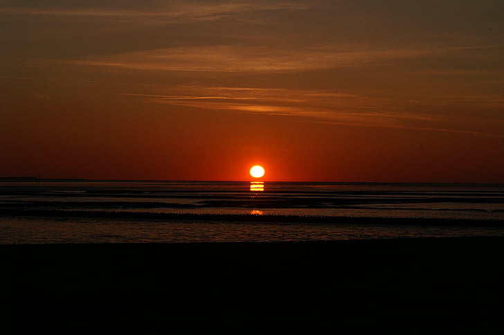 posta de sol, Mar de Wadden, Mar del nord, continent, vacances, Mar, platja