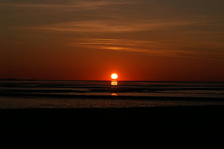 pôr do sol, mar de Wadden, Mar do Norte, continente, férias, mar, praia