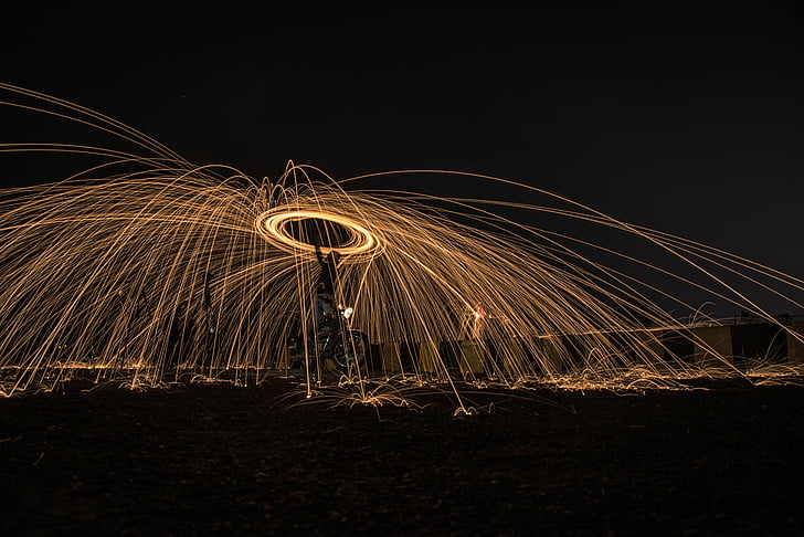 steel, wool, photography, night, light painting, long exposure, motion