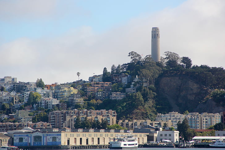 Coit tower, San francisco, Panorama, Panoráma města, Telegraph hill, orientační bod, městský