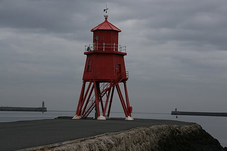 lighthouse, pier, harbor, bay, coastline, beach, travel