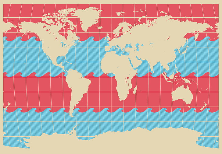 pasaules kartē, vilnis, zila, sarkana, karte, kartogrāfija, vektors
