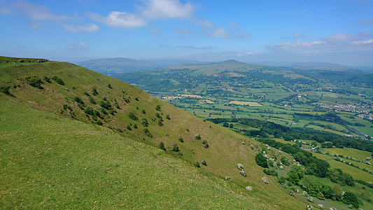 Wales, blorange, Gunung, pemandangan, pedesaan, Abergavenny, langit biru