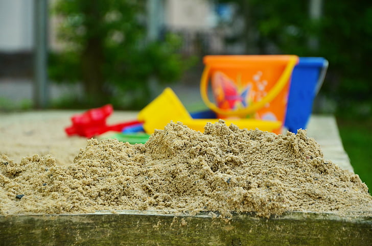 สนามเด็กเล่น, ทราย, หลุมทราย, ทำความสะอาด, ย่านที่อยู่อาศัย, เหมาะสำหรับเด็ก, เล่น