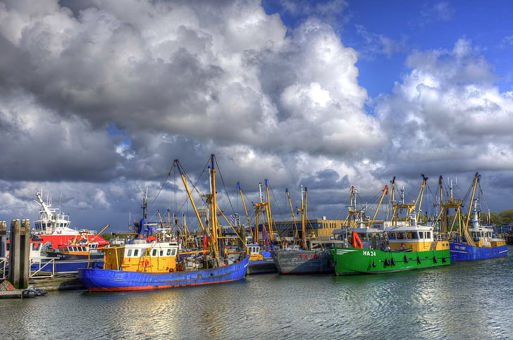 Lauwersoog, Porto, Barcos de pesca, das pescas, Groningen, nave, água