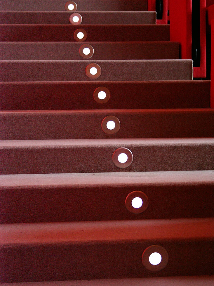 kāpnes, darbības, sarkana, gaisma, veda, lampas, kāpnes