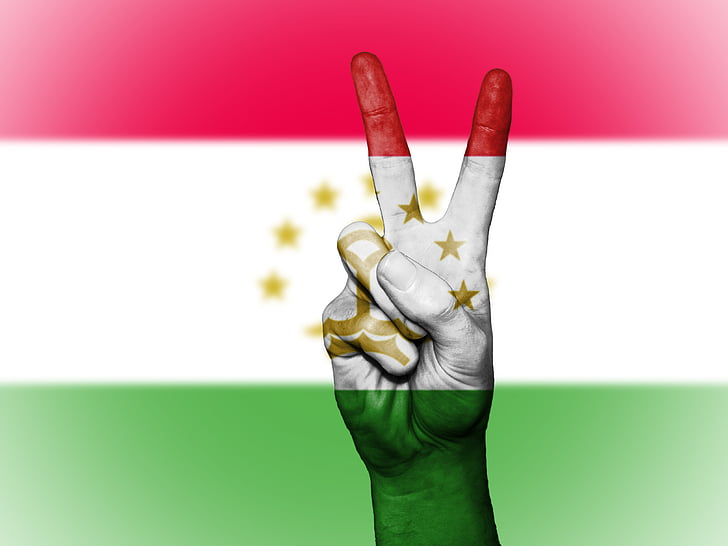 Tadzjikistan, vrede, hand, natie, achtergrond, banner, kleuren