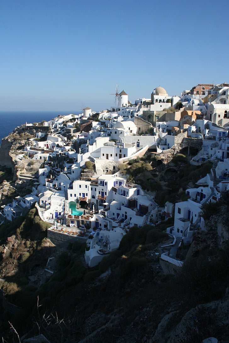 people, white, mediterranean, santorini, greece, architecture, oia