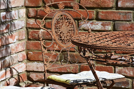 tabla, silla, silla de jardín, diseño, hierro forjado, noble, resto
