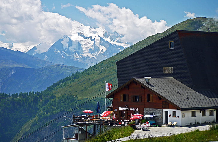 Bettmeralp, Weisshorn, Valais, Suíça, Estação de montanha, carro de cabo, Alpina