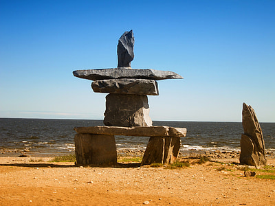 Hudsoni laht, Kanada, kivid, laotud skulptuur, taevas, pilved, Sea