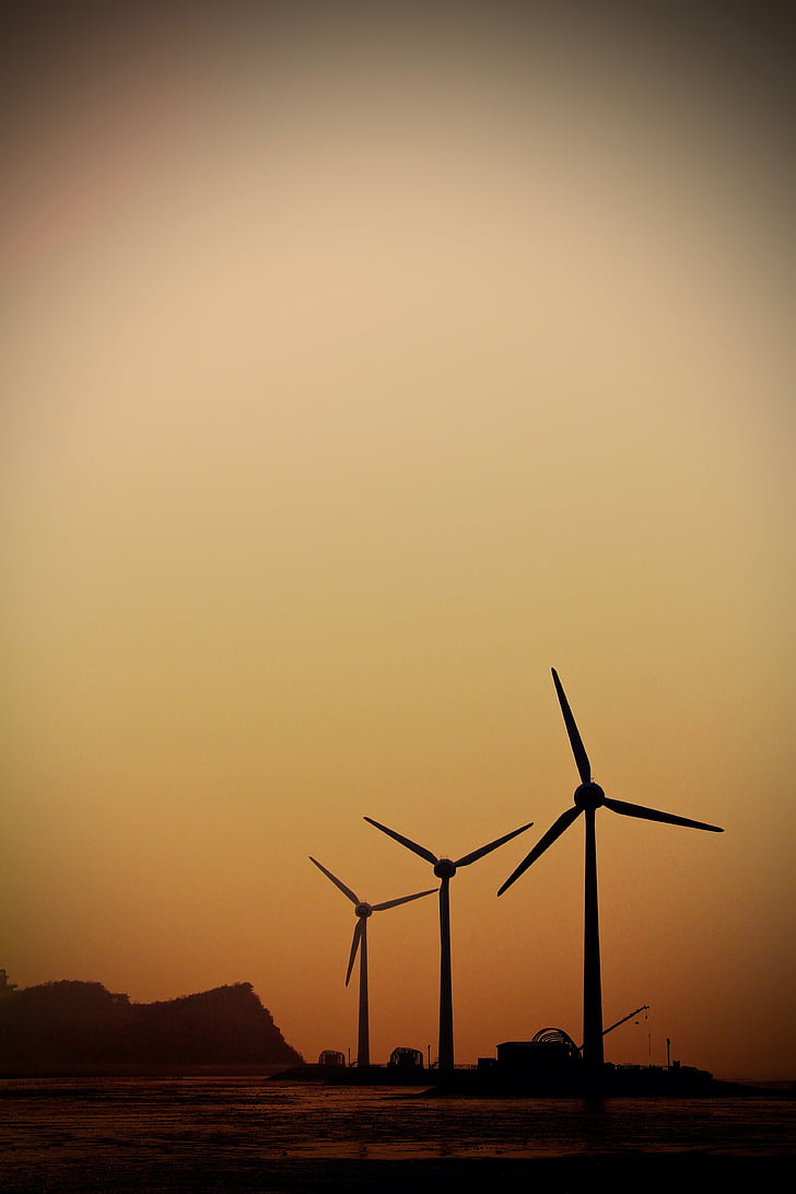 daebudo, windmill, glow, sunset, in the evening, autumn, sky