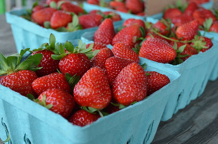 fraises, fruits, marché de producteurs, organique, marché, alimentaire, en bonne santé