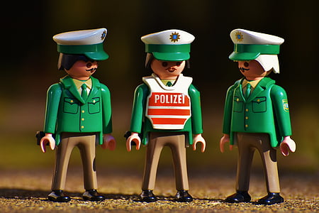 polititjenestemenn, gamle, Playmobil, grønn, tall, morsom, barndommen