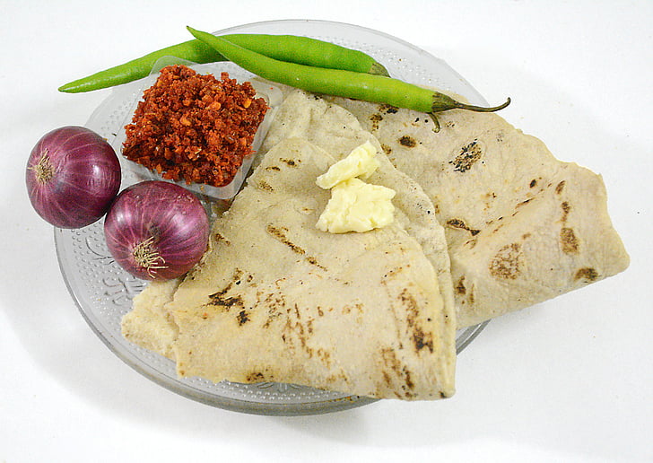 Maharashtra, comida, Marata, bhakari, Roti, jwari, farinha