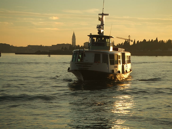 Venedig, vaporeto, solnedgång, båt, havet, landskap, eftermiddag