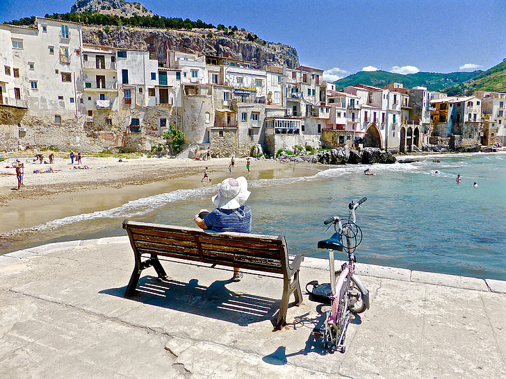 Cefalu, al costat del mar, en solitari, Sicília, Perspectiva, l'Outlook, calma