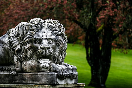 Liūtas, skulptūra, galva, statula, antikvariniai, apdaila, akmuo