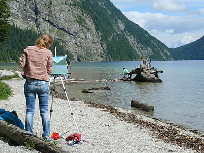 Lake, schilder, verf, afbeelding, kunst, kleuren, land