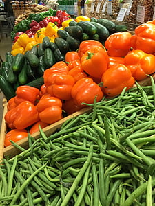 ピーマン, 豆, 食品, 健康的です, 野菜, 赤, グリーン