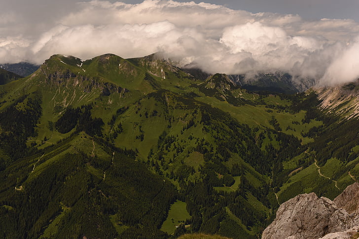 kalnai, Panoramos, Alpių, kraštovaizdžio, žygiai pėsčiomis, Austrija, dangus