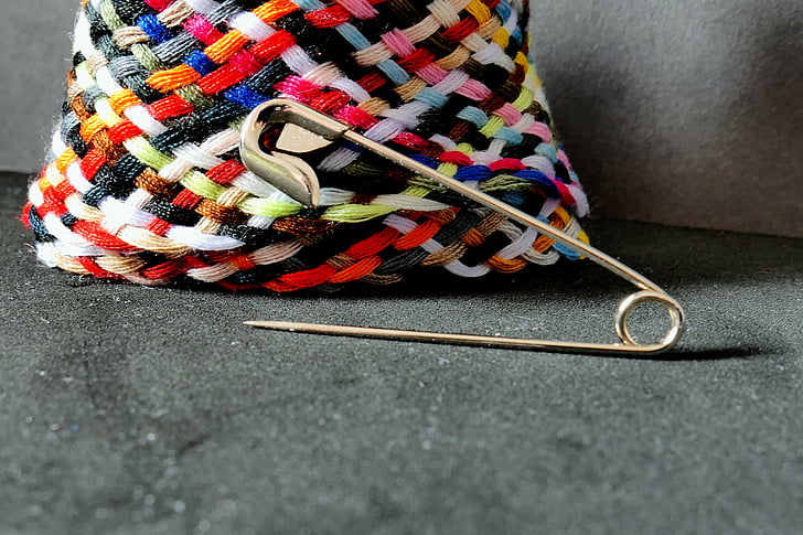 thread, yarn, sewing thread, safety pin, sew, fabric, needle