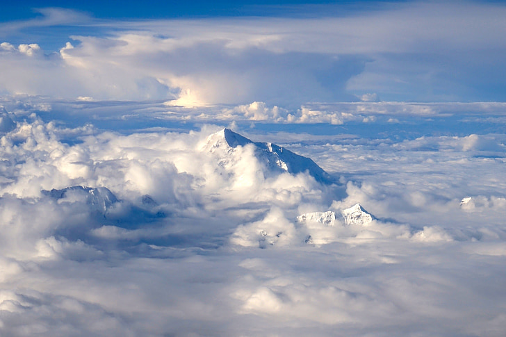 Himalaia, vista do pássaro-olho, paisagem, viagens, Tibet, nuvem, pico