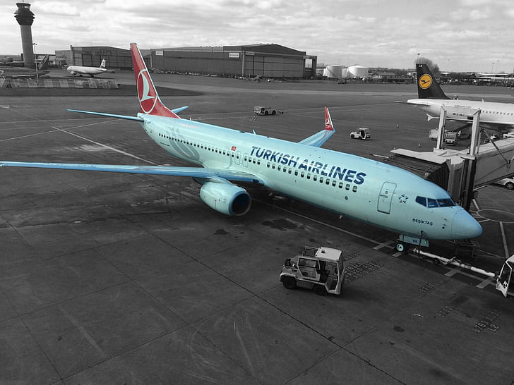 avião, Turkish airlines, Aeroporto de Manchester, avião comercial, Turquia, avião de passageiros, avião a jato