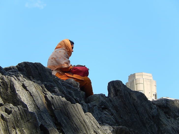 New york, central park, femme indienne, falaise, États-Unis, à l’extérieur
