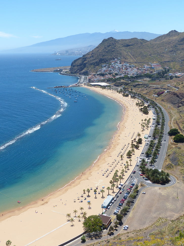 Beach, víz, tenger, tengerpart, homokos strand, Playa las teresitas, Tenerife