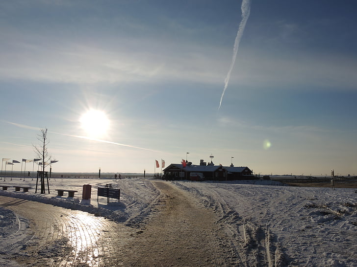 Winter, Nordsee, Sonne, Himmel, Blau, Natur, Schnee