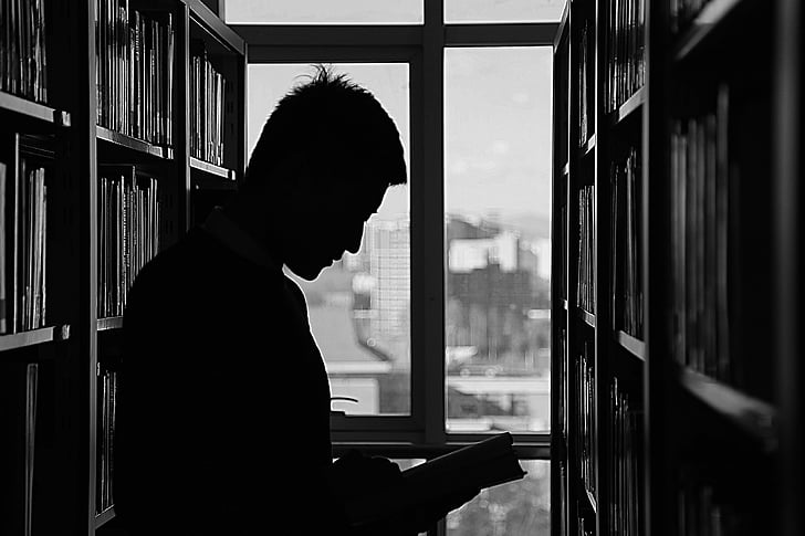 beijing, library, black and white, people, read, profile, one man only