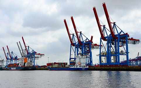 crane, cranes, port, hamburg, site, harbour cranes, water